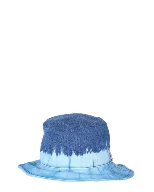 CAPPELLO BUCKET IN DENIM DI COTONE CON STAMPA TIE DYE E LOGO di Alberta Ferretti in Blue