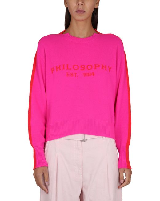 Philosophy Di Lorenzo Serafini Pink Cropped Wool And Cashmere Sweater