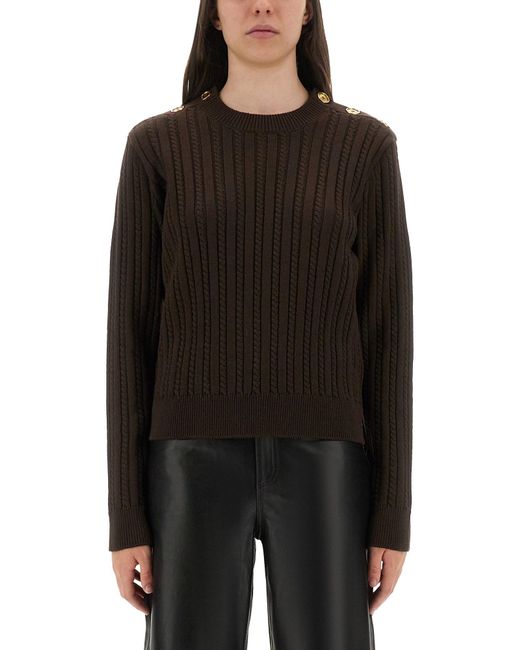 Golden Goose Deluxe Brand Black Textured Ribbed Wool Sweater With Button Detail