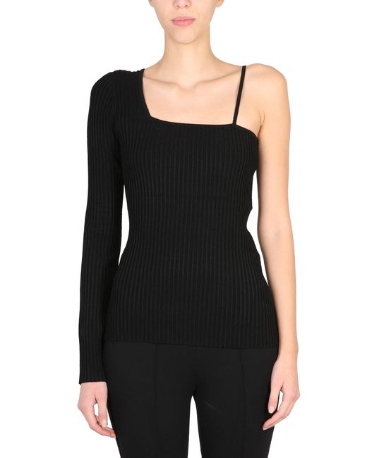 Helmut Lang Black Knitted One Shoulder Top