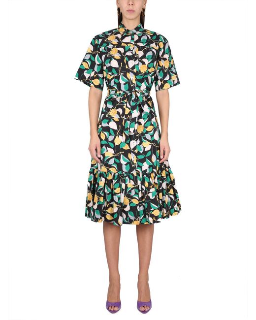 LaDoubleJ Green Belted Shirt Dress With Classic Collar For