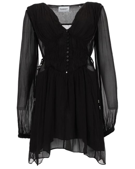 Isabel Marant Black Pleated V Neck Mini Dress