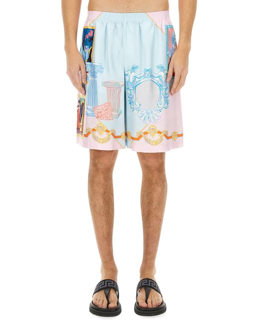 SHORTS TWILL SETA GALLERY PRINT di Versace in Blue da Uomo