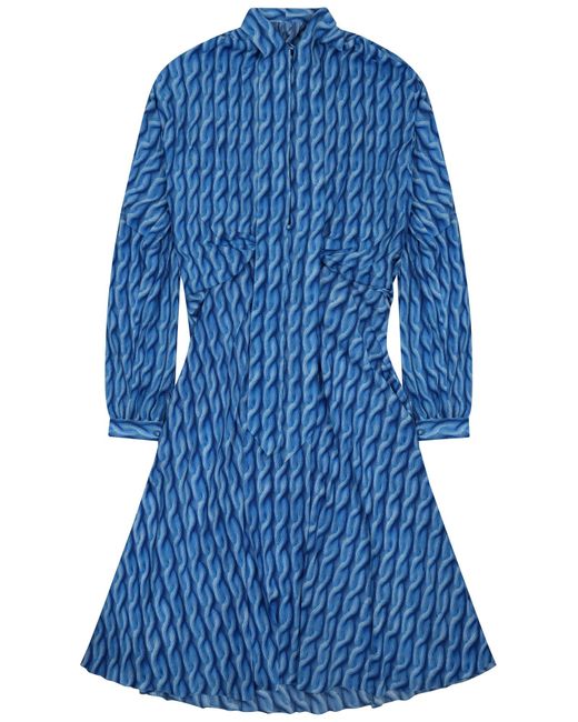 Balenciaga Women's Blue Midi Dress With Print