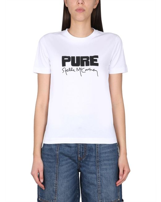 Stella McCartney White Cotton T-Shirt With Bold Logo Detail