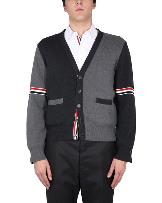 Thom Browne Black V-Neck Cardigan for men