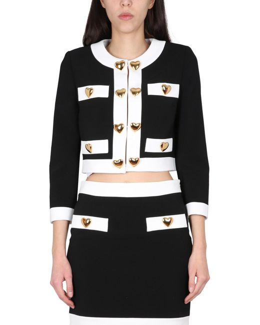 Moschino Black Heart Buttons Crepe Jacket