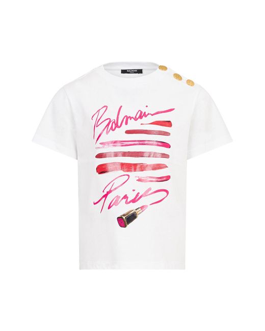 Balmain White "Lipstick" Logo T-Shirt