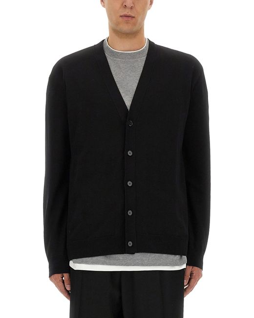 Jil Sander Black Classic V-Neck Merino Wool Cardigan for men