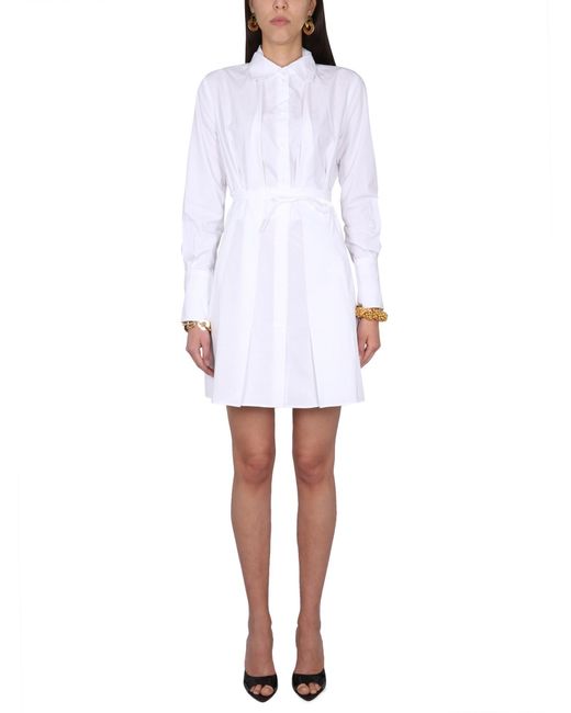 Patou White Pleated Shirt Dress In Organic Cotton