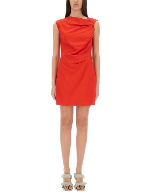 MSGM Red Draped Slim Fit Mini Dress
