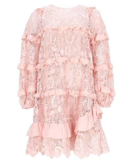 N°21 Pink Intricate Lace Dress With Ruffle Tiers