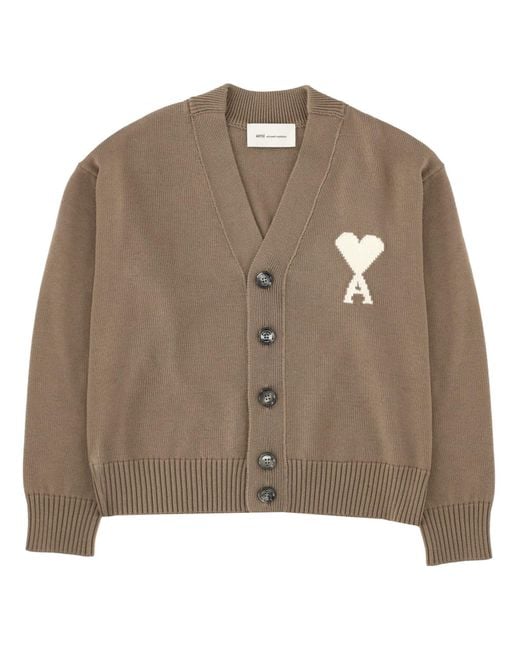 AMI Brown Cardigan With Logo