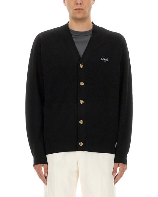 Drole de Monsieur Black Cardigan With Logo Embroidery for men