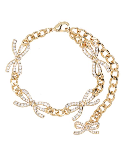 Self-Portrait Metallic Crystal Bow Bracelet Jewels Gold