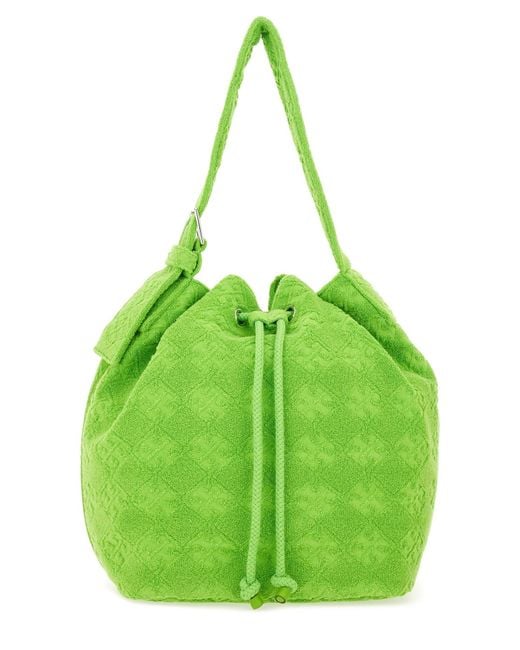 Tory Burch Green Oversized "T Monogram" Bucket Bag