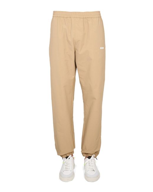 MSGM Natural Relaxed Fit Casual Pants With Logo for men