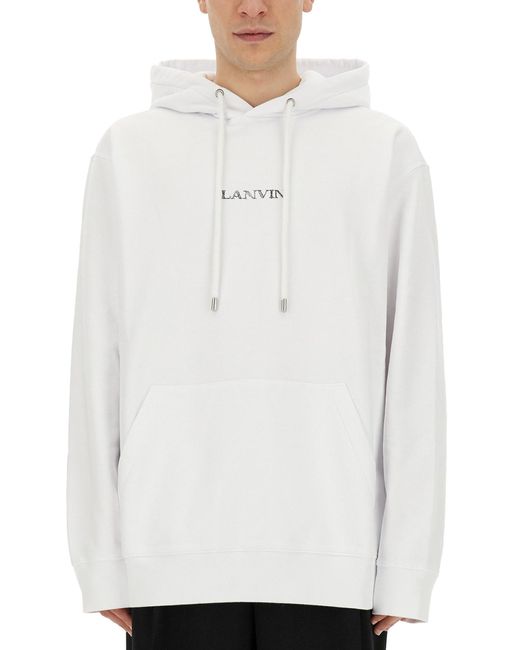 Lanvin White Relaxed-Fit Hooded Sweatshirt With Subtle Embroidery for men