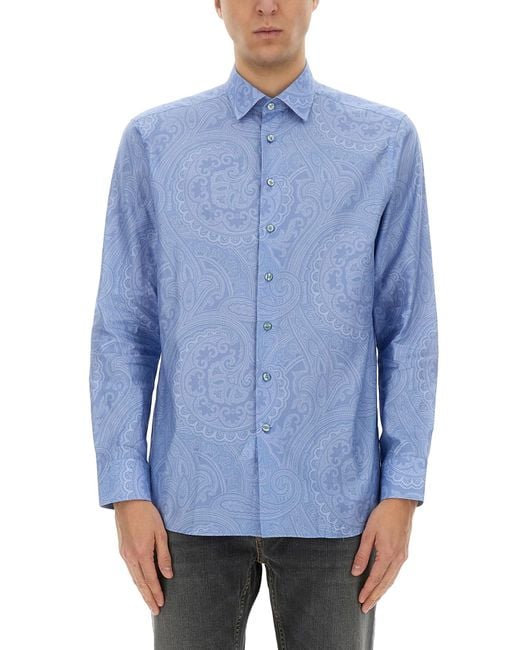 Etro Blue Regular Paisley Shirt for men