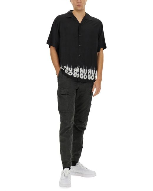 Camicia Oversize Con Logo Stampato Fumé di HUGO in Black da Uomo