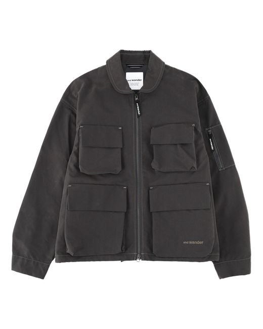 And Wander Black Utility Zip Front Jacket for men
