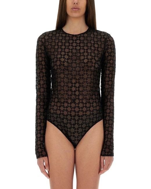 Givenchy Black Monogram Tulle Bodysuit