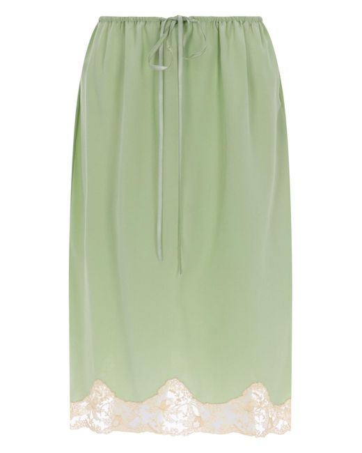 Saint Laurent Green Midi Skirt With Lace, Silk