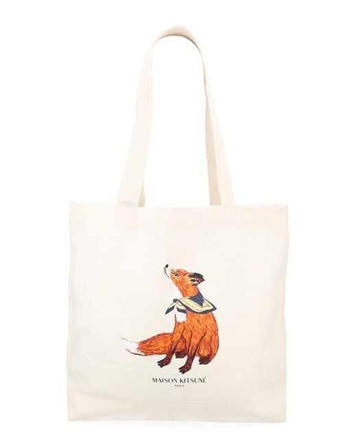 Maison Kitsuné White Tote Bag Dreaming Fox