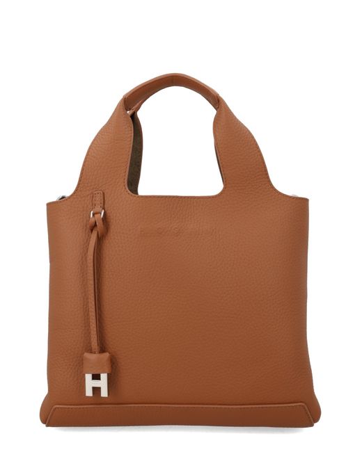 Hogan Brown Pebbled Leather Tote Bag