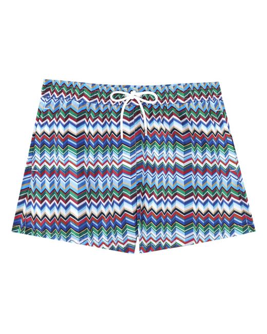 Missoni Blue Mid-Length Swim Shorts With Irregular Zigzag Print for men