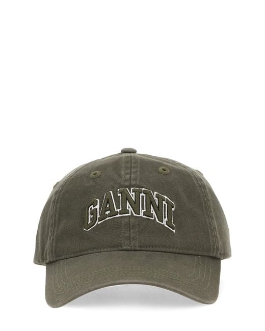 Ganni Green Baseball Hat With Logo