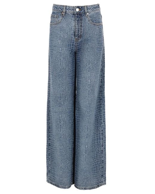 Self-Portrait Blue Jeans Con Strass Effetto Coccodrillo