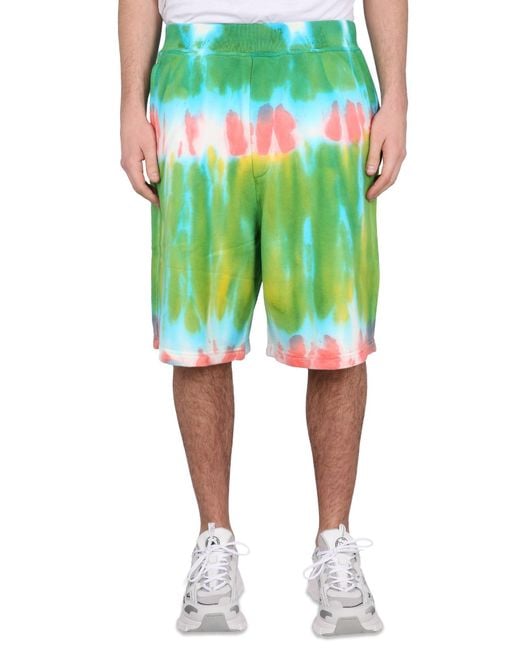 DSquared² Green Bermuda Shorts With Vibrant Tie-Dye Pattern for men