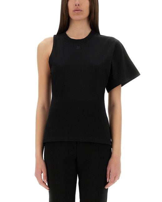 Courreges Black One-Shoulder T-Shirt
