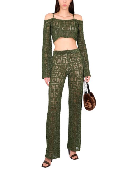 PANTALONE MACRAME' MONOGRAM di Gcds in Green