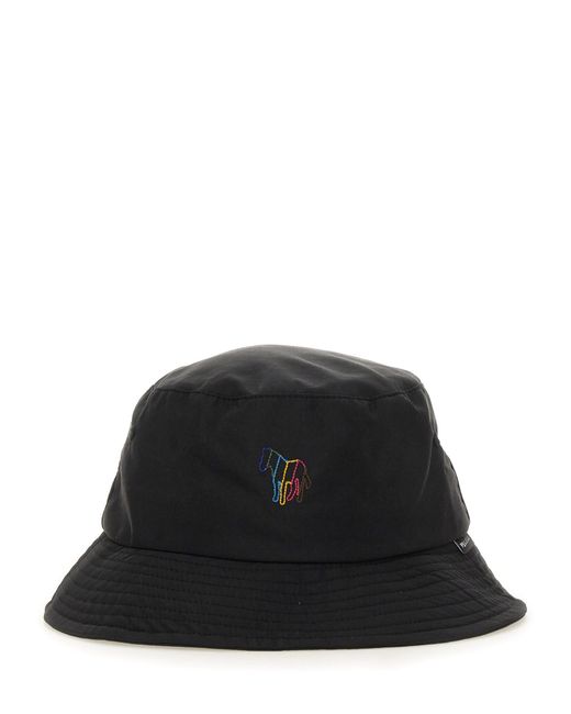 Paul Smith Black Bucket Hat "Zebra" for men