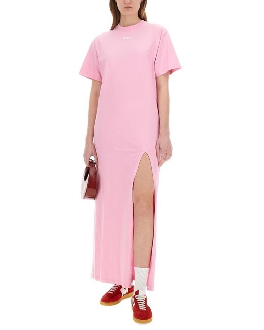 Abito Lungo Con Spacco di MSGM in Pink