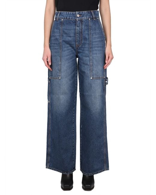 Stella McCartney Blue High-Waisted Utility Wide-Leg Jeans