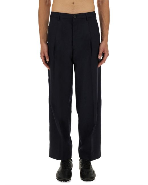 Marni Blue High-Waisted Wide Leg Pants With Pleated Front for men