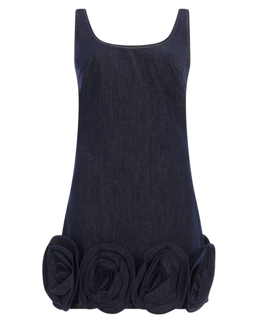 Self-Portrait Blue Denim 3D Flower Mini Dress