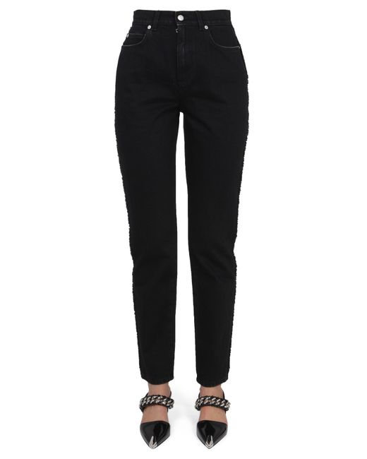 McQueen Black Boyfriend Jeans With Zipper And Button Closure