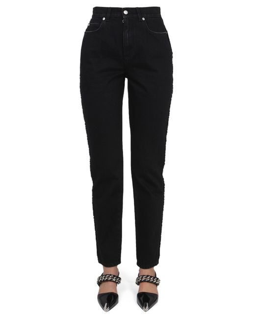 McQueen Black Boyfriend Jeans With Zipper And Button Closure