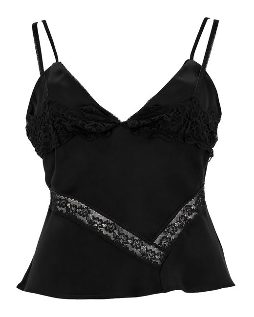 MSGM Black Lace V Neck Top