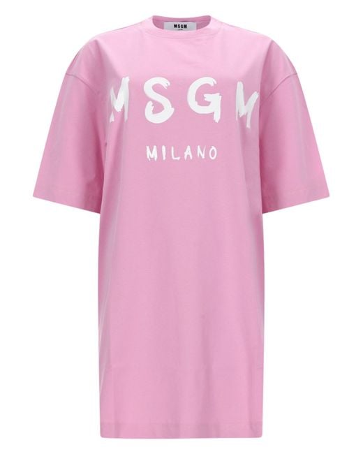 MSGM Pink Abito T Shirt Con Logo