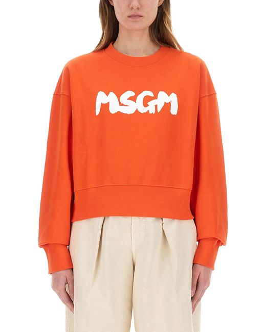 MSGM Orange Sweatshirt With Logo