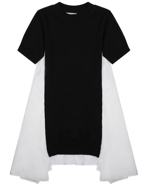 Sacai Women's Black Poplin X Knit Midi Dress Sacai Women's Black Poplin X Knit Midi Dress