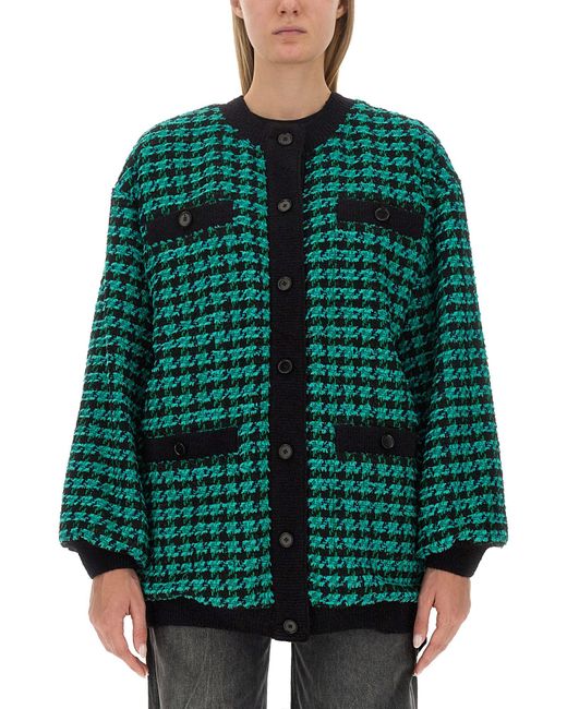 MSGM Green Oversized Houndstooth Tweed Jacket