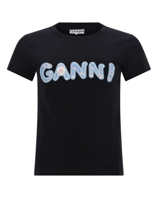 Ganni Black T-Shirt Con Logo
