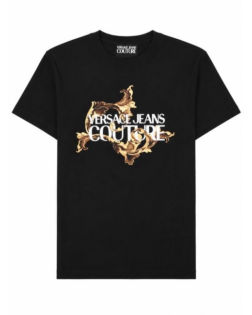 Versace Jeans Couture Black T-Shirt Con Logo Baroque for men