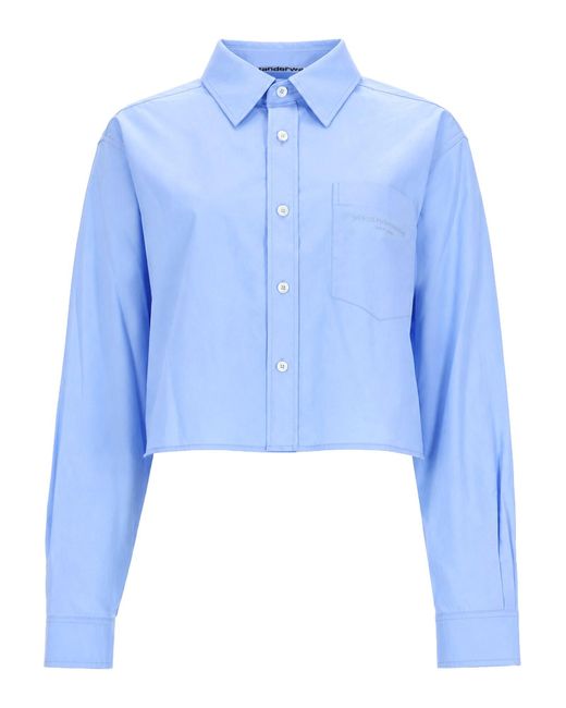 Alexander Wang Blue Camicia Crop Con Logo
